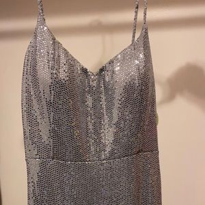 Silver Floor Length Evening Gown